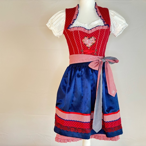 Authentic German Dirndl USA Colors ~ Size 8 US Edelheiß Oktoberfest 4th of July - Picture 2 of 8